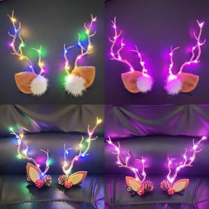LED Christmas Antler Hair Clip for Women Girls Glowing Elk Horn Headwear Christmas Gift Elk Hairpin with Lights Navidad Decor