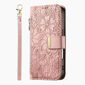 szhaiyu | Leather Zipper Crossbody Flip Wallet Card Slot Phone Case for IPhone 16E Air 17 16 15 14 13 12 11 Pro Max Plus Wrist Strap Cover