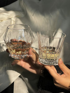 Handmade Japanese Style Ultra-Thin Crystal Whiskey Glass Diamond Carved Bar Glasses Vintage Reversible Single Layer Universal