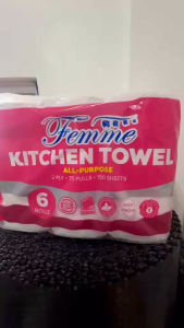 Femme All Purpose Kitchen Towel (6 Rolls) 2 Ply - 75 Pulls - 150 Sheets Thick Strong