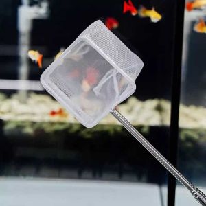 Extendable Long Handle Aquarium Square Fishing Net with Suction Cup for Catching Fish Shrimp Tank Cleaning Accessories