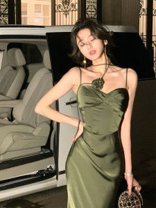 เรียบหรู ผ้าซาติน ไม่มีสาย เดรส ผู้หญิง งานเลี้ยงวันเกิด สำหรับงานกลางคืน ชุดราตรี ฝรั่งเศส ความรู้สึกหรูหรา ขนาดเล็ก เดรส เสื้อผ้าผู้หญิงสุดหรู