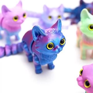 6.3/4.72 inch 3D Printed Cute Cats Movable Joint Fidget Toys Stress Relief Decompression Desktop Ornament Kid Toy for Kids Gift