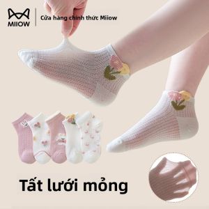Tất MiiOW bé gái làm bằng cotton tất thuyền lưới mỏng in họa tiết hoạt hình thoải mái