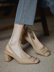 Stunning Summer New Style Womens Sandals Breathable Nude Color High Heels Commuter Shoes Fashionable Belt Buckle Design