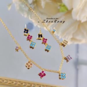 Kaivy Retro Dopaamine Four Leaf Clover Necklace French Luxury Layered Clavicle Chain Colorful Diamond Embedded Bracelet