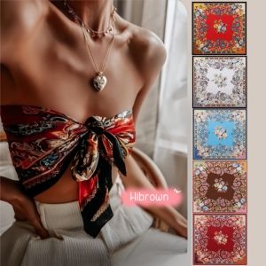 90cm/36inch Bandana Tops Beach Wear Satin Print Silk Bandana Scarves Female Shawls Chest Wrap Hair