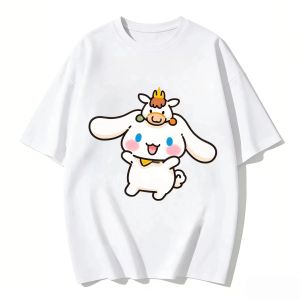 Bandai | Cinnamon Color Piping Denim Design T-shirt Family Short Sleeve T-shirt Is Comfortable and Loose Womens Kids Summer T-shirts