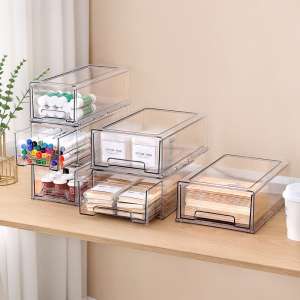 Desktop storage box Transparent plastic cosmetics debris basket Dustproof drawer type large capacity organizer box