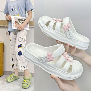 EVA Cros Outdoor Beach Flat sandals For Women With Flower Korean Slip On Cute Cartoon Rubber Sandals For Lady