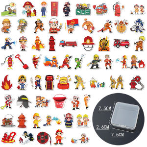 60 แผ่นสติกเกอร์นักดับเพลิงลายการ์ตูน กระติกน้ำกันน้ำ แผ่นสติกเกอร์เล็ก เรื่องราวน่ารัก สื่อปลอดภัยสำหรับเด็ก อุปกรณ์การศึกษา