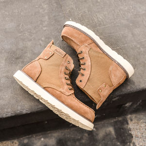 Retro Martin Boots Mens Outdoor Work Boots Large Size Vintage Leather Short Boots Mid-Calf Leather Shoes Trendy Work Boots