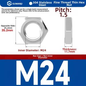 GUWANJI | 304 Stainless Steel Fine Thread Thin Hex Nut