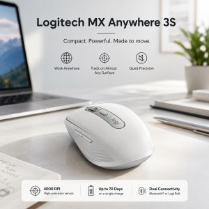 Logitech | Logitech MX Anywhere 3S Mouse USB-C Silent Operation 8000DPI Darkfield Long Life Battery Multi-Device Flow for MacBook PC iPad