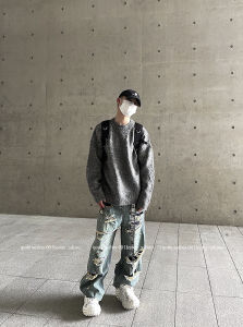 Uniike เสื้อสเวตเตอร์ถักหนาสำหรับฤดูใบไม้ร่วงและฤดูหนาวสำหรับผู้ชายและผู้หญิง ทรงหลวม คอกลม แขนยาว เสื้อสเวตเตอร์ถักแบบสวมหัว