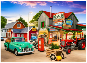 Jigsaw Puzzle 500 1000 1200 2000pcs Retro Gas Station Classic Cars Vintage Road Signs For Adults High Difficulty Hobby Gift