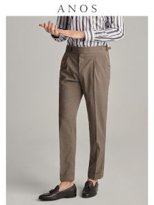 กางเกงขายาวทรงตรงเอวกลาง ANOS Naples Texture สำหรับผู้ชาย สีบรอนซ์ ทรงหลวม ปิดด้วยกระดุม 2 ชั้น กางเกงขายาวทรงลำลอง