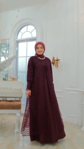Zahira Dress tile outer 2in1 Brukat inner set outer lepas pasang/baju gamis syari lebaran model 2025/gamis brokat terbaru 2025 mewah/gamis kondangan mewah elegan/gaun pesta remaja dewasa viral/gamis burgundy terbaru mewah elegan premium