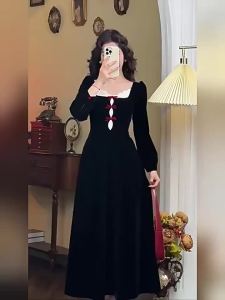CHOUXIE | Special Occasion New Year Party Style French Velvet Dress