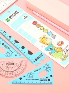 Student Set Cartoon Giraffe Ruler Protractor Semi-Circle Triangle Board Learning Stationery Half round Measuring Tools