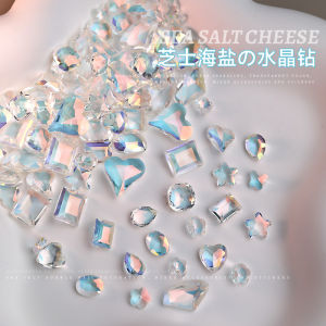 Summer New Cheese Sea Salt Crystal Nail Art Pointed Bottom Fancy Shape Diamonds Ice through Aurora Crooked Heart Butterfly Nail Ornament