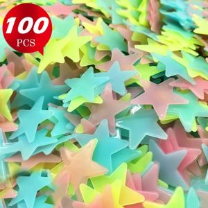 100Pcs Luminous 3D Stars Glow In Dark Luminous Fluorescent Plastic Wall Sticker Home Decor Decal Wallpaper Decorative