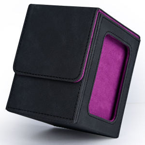 Card Deck Box with Display Window Trading Card Storage Case Holds 120+ Single Sleeved Cards PU Leather Denim Card Box for TCG