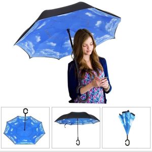 Inverted Car Umbrella Double Layer Windproof Reverse Umbrella With Smart C Shape Handle Umbrella With Waterproof Sleeve Windproof Golf Umbrella HomeLiving