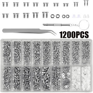 1200pcs Glasses Screws With Screwdriver Tweezers Repair Kit Complete Glasses Screws Mini Screws Set for PC Phone