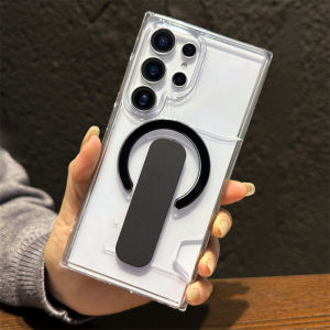 Transparent Slot Card Bag Holder Magnetic Phone Case for Samsung S26 S25 Ultra S24 Plus Soft Silicone Finger Strap Back Cover