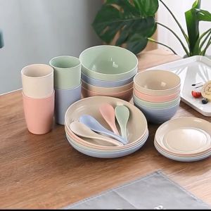 Peralatan Makan Set Set Piring Set Cangkir Set Gelas Cup Cangkir Set Mangkuk Kuah Bahan Jerami Gandum Terlaris