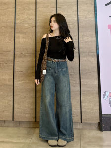 Quần Jeans Ống Rộng Cạp Cao Kiểu Dáng Rộng Mùa Xuân Thu Quần Dài Dài Đến Sàn Kiểu Dáng Thẳng Ôm Dáng Cho Nữ