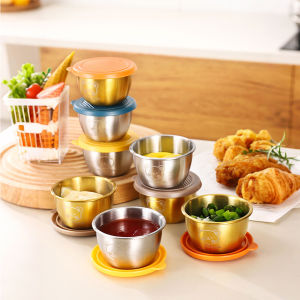 1 ชิ้น ทนทาน ขนาด 50ml ถ้วยซอสปรุงรสสแตนเลส มีฝาปิด แบบพกพานํามาใช้ใหม่ seasoning box