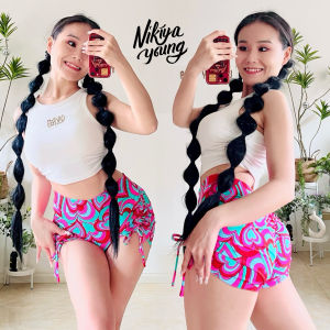 Nikiya Young Twerk pro Fluorescent Color Block Heart Heels Short Pants Electric Hip Dance Fitness Yoga Sports Shorts Nylon