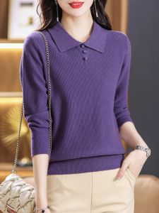 เสื้อสเวตเตอร์ถักคอปกหลวมๆ สำหรับผู้หญิงในฤดูใบไม้ผลิและฤดูใบไม้ร่วง เสื้อสเวตเตอร์ถักแฟชั่นสำหรับคุณแม่ ผ้าขนแกะแบบใหม่ 2025 เสื้อสเวตเตอร์ถักแบบหลวมๆ