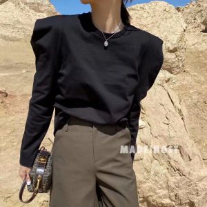 Korean Style Long Sleeve T-Shirt Bubble Sleeve round Neck Loose Slimming Top Womens Autumn Winter New Arrival Base Shirt