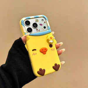 EOENKK | 3D Cartoon Rotatable Chicken Silicone Phone Case For iPhone 12 13 14 15 16 17 Pro Max 16 Plus Shockproof iPhone 17Pro Back Cover