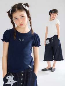 MUCMUKN | Elastic Cool U-Cot Bamboo Knot Drill Decorated Girls Short Sleeve T-Shirt