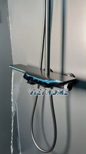 SEN CÂY TẮM ĐỨNG PHUN MƯA 2 ĐƯỜNG NƯỚC NÓNG LẠNH NÚT PHÍM CÓ ĐÈN LED HIỂN THỊ NHIỆT ĐỘ VÀ THỜI GIAN