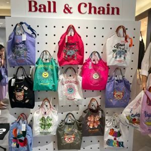 Eco-Friendly Embroidered Canvas Shopping Bag Large Capacity Single Shoulder Handheld Ball Chain round Design Casual Crossbody Bag