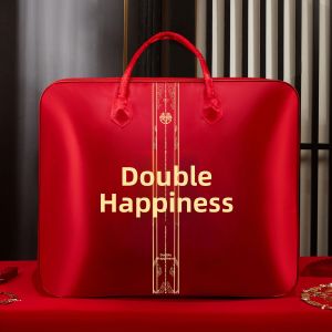 MONLEYTA | Wedding Cotton Quilt Storage Bag Red Satin Oxford Handheld Gift Box Set Of 4 Manlieta Brand PE Material