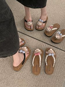 Cute Cartoon Flat Sandals Womens Summer 2026 New Outdoor Wear Soft Bottom Beach Flat Heel Slippers Butterfly Knot PVC Inner