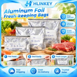 (Malaysia Stock) HLINKEY 50PCS Aluminum Foil Fresh-keeping Bags Reusable Zip Lock Food Storage Sack Leakproof Freezer Safe S M L Size Kitchen Organizer
