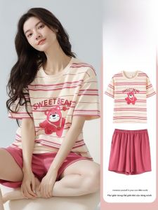 MiiOW | Bộ đồ ngủ cotton nguyên chất MiiOW dành cho nữ mùa hè mỏng thoáng khí tay ngắn quần short thiết kế hoạt hình dễ thương