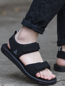 New 2025 Mens Summer Sandals Youth Casual Beach Shoes Outdoor Wear Breathable Magic Tape Fastening Pure Color Leather Splice