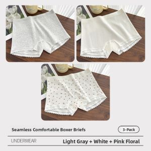 miiow | Pure Cotton High Waist Briefs Womens Anti-Light 2-in-1 Seamless Safety Pants Cat Person Underwear Floral Print Butt Lifting