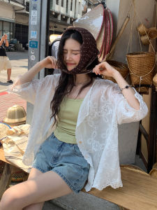 White Lace French Style Thin Summer Sun Protection Blouse