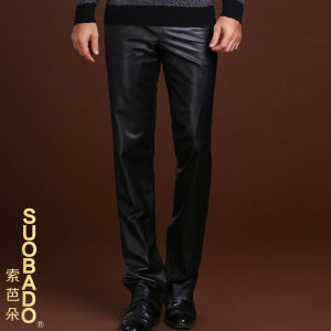 Fashionable Straight Leg Leather Pants for Men Haifeng Genuine Top Layer Cowhide Trousers Business Casual Pure Color Winter Wear