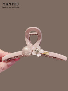 Large Size Pearl Flower Hair Clip Womens Stylish Hair Accessories Elegant Feelings Hair Ties Shark Clamp Pink Color