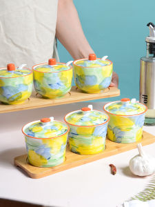 Myculun Scandinavian Ceramic Seasoning Jar Suit For Home Good-looking Salt Jar MSG Pepper Jar Seasoning Containers Boxes